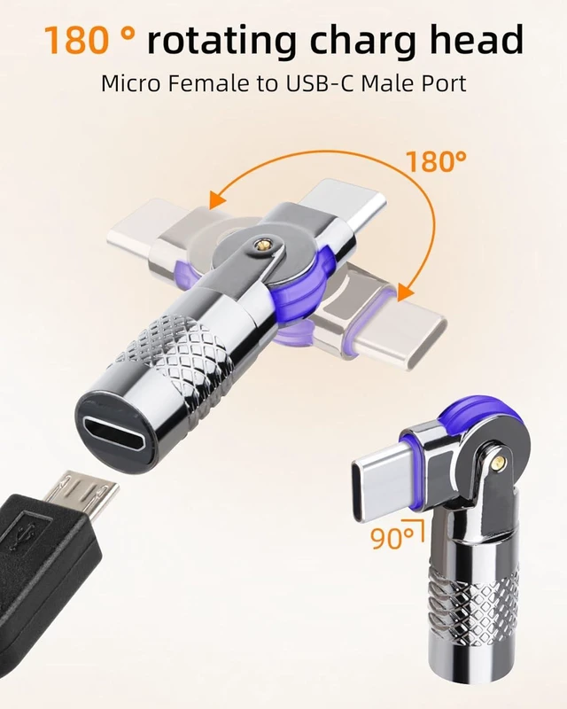 Alt view image 2 of 7 - GELRHONR Rotatable Micro USB to USBC Adapter, 180 Degree Free Rotating Micro USB Male to Type C Female Converter Connector for Camera, Mouse, Phones and More, 2Pack (Micro Female to USBC Male)