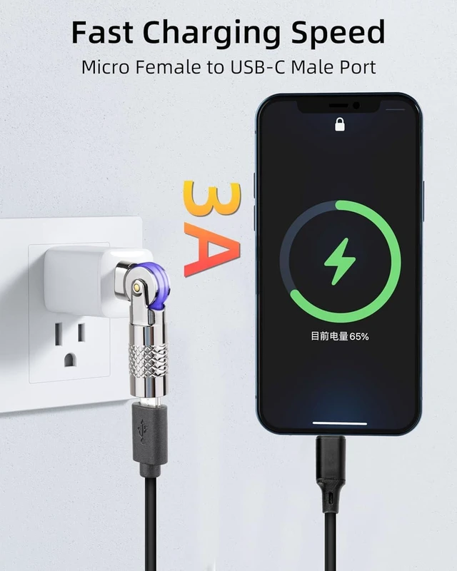 Alt view image 3 of 7 - GELRHONR Rotatable Micro USB to USBC Adapter, 180 Degree Free Rotating Micro USB Male to Type C Female Converter Connector for Camera, Mouse, Phones and More, 2Pack (Micro Female to USBC Male)