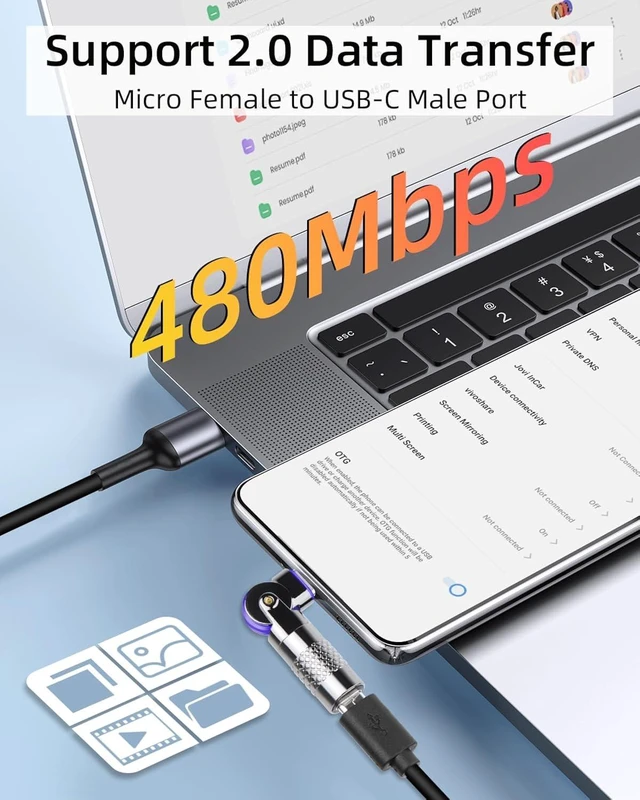 Alt view image 4 of 7 - GELRHONR Rotatable Micro USB to USBC Adapter, 180 Degree Free Rotating Micro USB Male to Type C Female Converter Connector for Camera, Mouse, Phones and More, 2Pack (Micro Female to USBC Male)