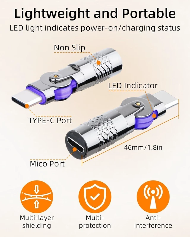 Alt view image 6 of 7 - GELRHONR Rotatable Micro USB to USBC Adapter, 180 Degree Free Rotating Micro USB Male to Type C Female Converter Connector for Camera, Mouse, Phones and More, 2Pack (Micro Female to USBC Male)
