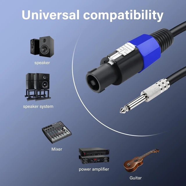 Alt view image 5 of 7 - SinLoon Speakon to 1/4" Speaker Cable 18AWG Male to Male 10FT Twist Lock Speakon to 6.35mm TS Audio Cable for Speaker Guitar Amplifier(10FT/3M)
