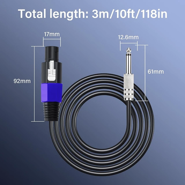 Alt view image 6 of 7 - SinLoon Speakon to 1/4" Speaker Cable 18AWG Male to Male 10FT Twist Lock Speakon to 6.35mm TS Audio Cable for Speaker Guitar Amplifier(10FT/3M)
