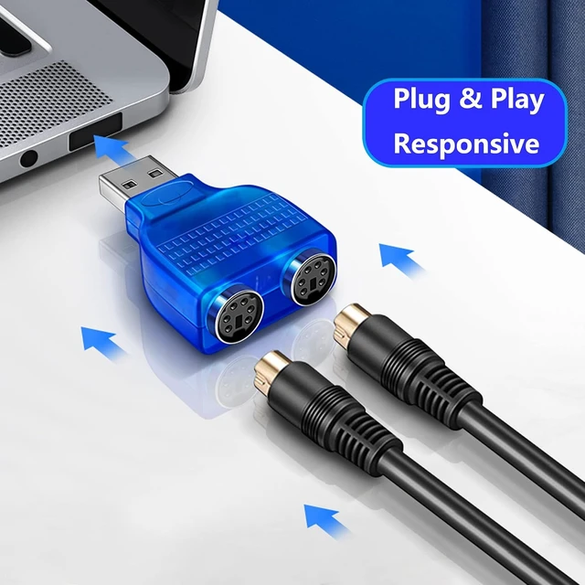 Alt view image 5 of 7 - GELRHONR USB to PS2 AdapterUSB to Dual PS/2 Keyborad & Mouse Converter Cable for Laptop PC Computer - Blue 2 Pack
