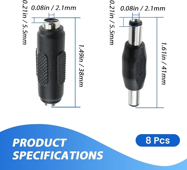 Alt view image 2 of 7 - 8Pcs 5.5 x 2.1mm DC Power Connector Adapter, 12/24V Power Jack Socket