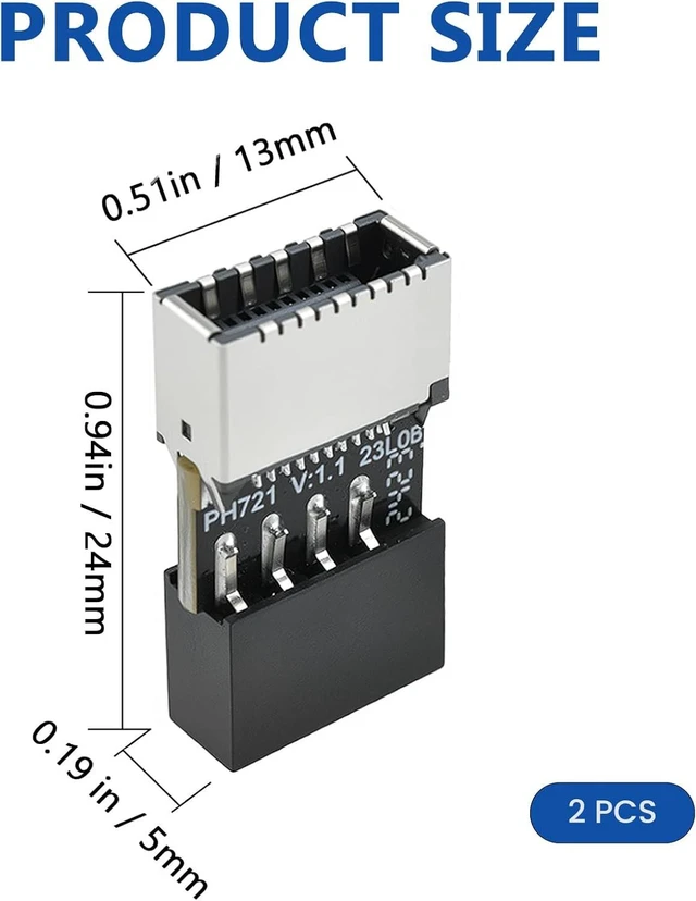 Alt view image 2 of 7 - 2 Pack USB 2.0 to USB 3.2 Gen 1 Header Adapter, 9 Pin to Type-E/USB C