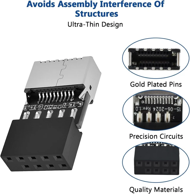 Alt view image 4 of 7 - 2 Pack USB 2.0 to USB 3.2 Gen 1 Header Adapter, 9 Pin to Type-E/USB C