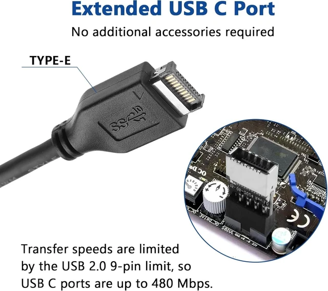 Alt view image 6 of 7 - 2 Pack USB 2.0 to USB 3.2 Gen 1 Header Adapter, 9 Pin to Type-E/USB C