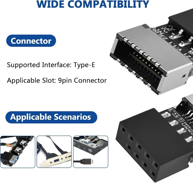 Alt view image 7 of 7 - 2 Pack USB 2.0 to USB 3.2 Gen 1 Header Adapter, 9 Pin to Type-E/USB C