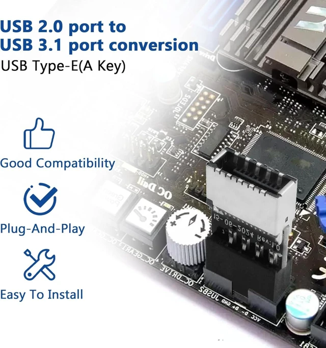 Alt view image 3 of 7 - 2 Pack USB 2.0 to USB 3.2 Gen 1 Header Adapter, 9 Pin to Type-E/USB C