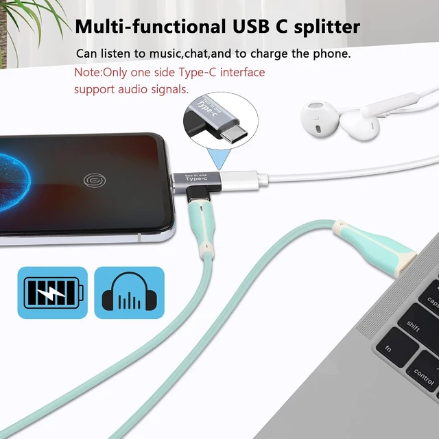 Alt view image 4 of 7 - GELRHONR 2 in 1 USB C Adapter, USB Type-C Female to Dual Male Splitter Support 5V 3A Fast Charging 3.1Gen1 5Gb Data Transfer for Type-C Devices-2Pack