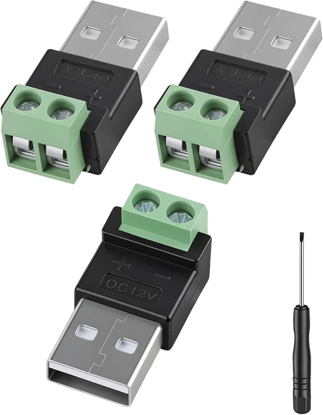 Main image of GELRHONR 12V USB A Male to 2 Pin QC PD Trigger Solderless Terminal 3-Pack