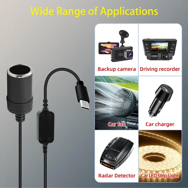 Alt view image 4 of 7 - GELRHONR USB C to 12V Adapter, USB C to Cigarette Lighter Adapter, PD Type C to 12 Volt Cigarette Lighter Socket with Voltmeter Display, for Charger, GPS, Dash Cam (1.2M)