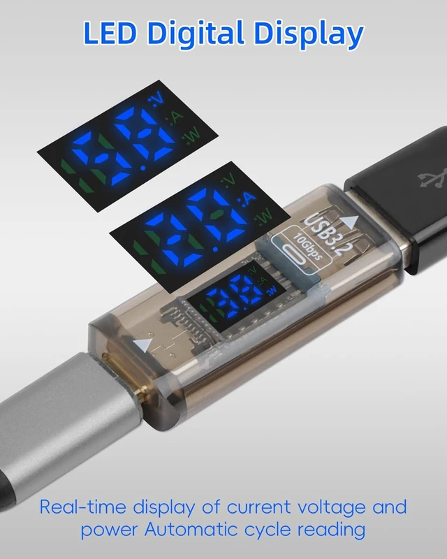 Alt view image 2 of 7 - GELRHONR USB A to USB C Adapter with LED Digital Display,10Gbps 3.2 USBC Female to USB A Female Connector,for PC,Laptop,Mobile Phone (36W F to F)