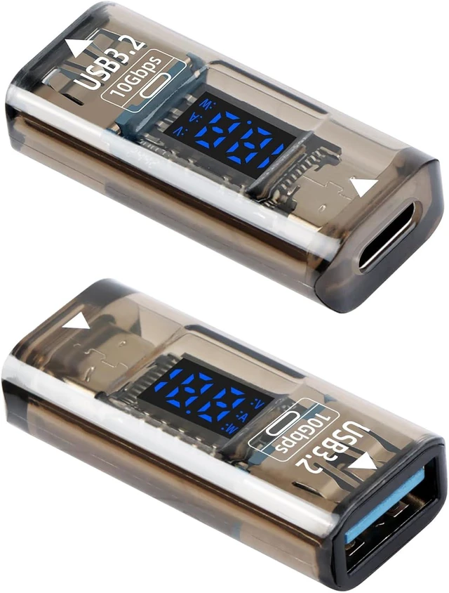 Main image of GELRHONR USB A to USB C Adapter with LED Digital Display,10Gbps 3.2 USBC Female to USB A Female Connector,for PC,Laptop,Mobile Phone (36W F to F)