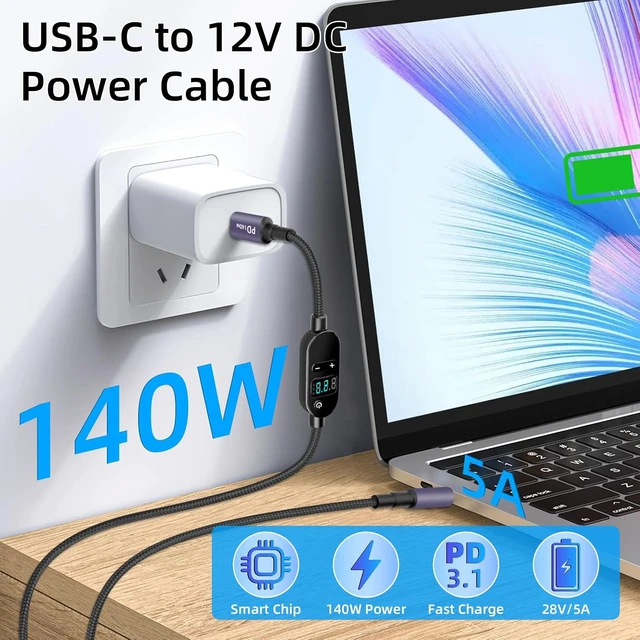 Alt view image 3 of 7 - GELRHONR 140W USB C to DC PD Trigger Power Cable with 10 Connector Tips, USB C to DC 5.5x2.5mm Fast Charging Cable with 5V/9V/12V/15V/20V/28V Voltage for Laptops, Tablets and Portable Power Bank