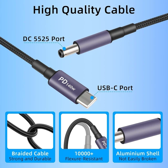 Alt view image 7 of 7 - GELRHONR 140W USB C to DC PD Trigger Power Cable with 10 Connector Tips, USB C to DC 5.5x2.5mm Fast Charging Cable with 5V/9V/12V/15V/20V/28V Voltage for Laptops, Tablets and Portable Power Bank