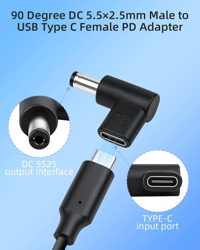 Alt view image 4 of 7 - GELRHONR 90° 20V DC 5.5×2.5mm Male to USB-C Female PD Power Adapter,4Pcs