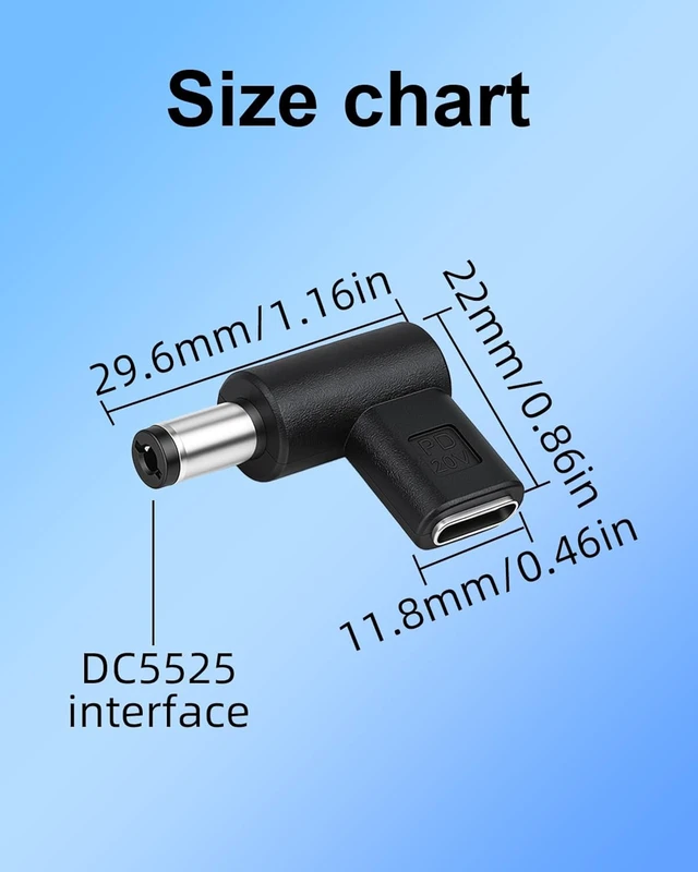 Alt view image 7 of 7 - GELRHONR 90° 20V DC 5.5×2.5mm Male to USB-C Female PD Power Adapter,4Pcs