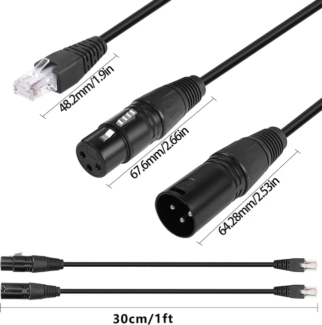 Alt view image 4 of 7 - GELRHONR 3pin XLR to RJ45 Male Adapter Cable,XLR Female to RJ45 Network Connector Extension Cable Use Cat5 Ethernet for DMX-CON Controller Series-1.1Ft