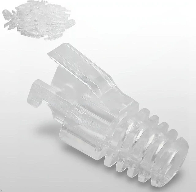 Main image of GELRHONR 100 Pcs RJ45 CAT6 Strain Relief Boots Connector for Standard CAT6 CAT6A Ethernet Cable LAN Cable Connector Boot Cover for Various Diameter LAN Cable-Clear