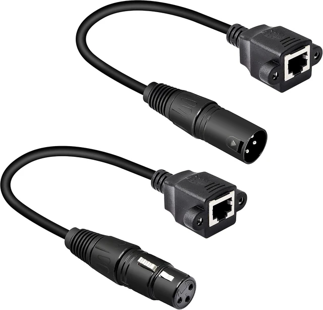 Main image of GELRHONR 1 Pair XLR 3pin to RJ45 Female Adapter Cable,XLR Male to RJ45 Network Connector Extension Cable Use Cat5 Ethernet for DMX-CON Controller Series-1.1Ft