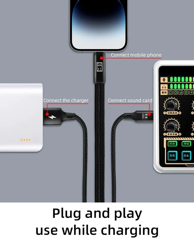 Alt view image 3 of 7 - GELRHONR USB C OTG Sound Card Cable, 2 in 1 Type C Sound Card Audio Cable for Live Streaming, Recording, Voice Chatting, Karaoke