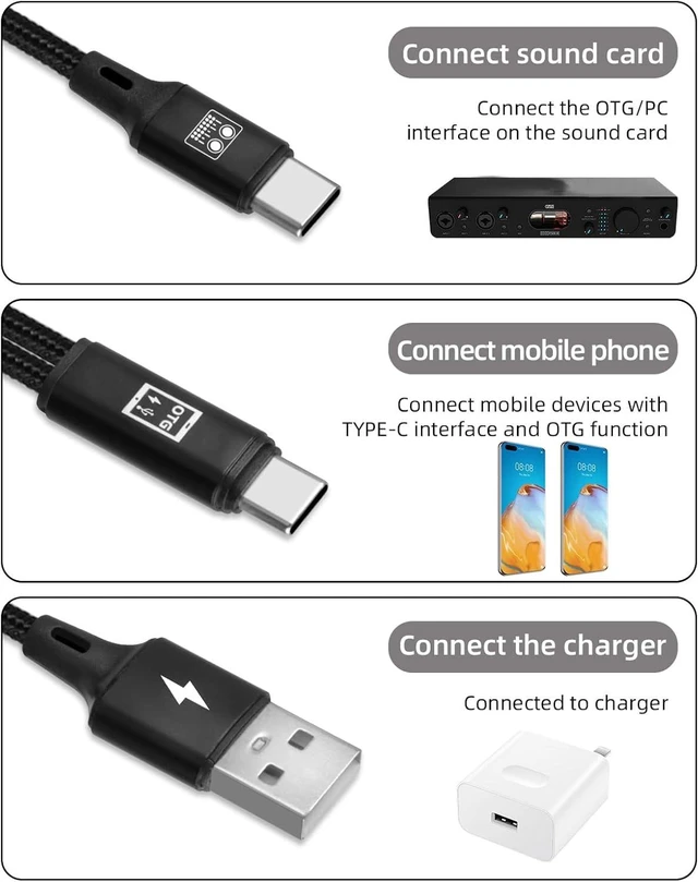 Alt view image 6 of 7 - GELRHONR USB C OTG Sound Card Cable, 2 in 1 Type C Sound Card Audio Cable for Live Streaming, Recording, Voice Chatting, Karaoke