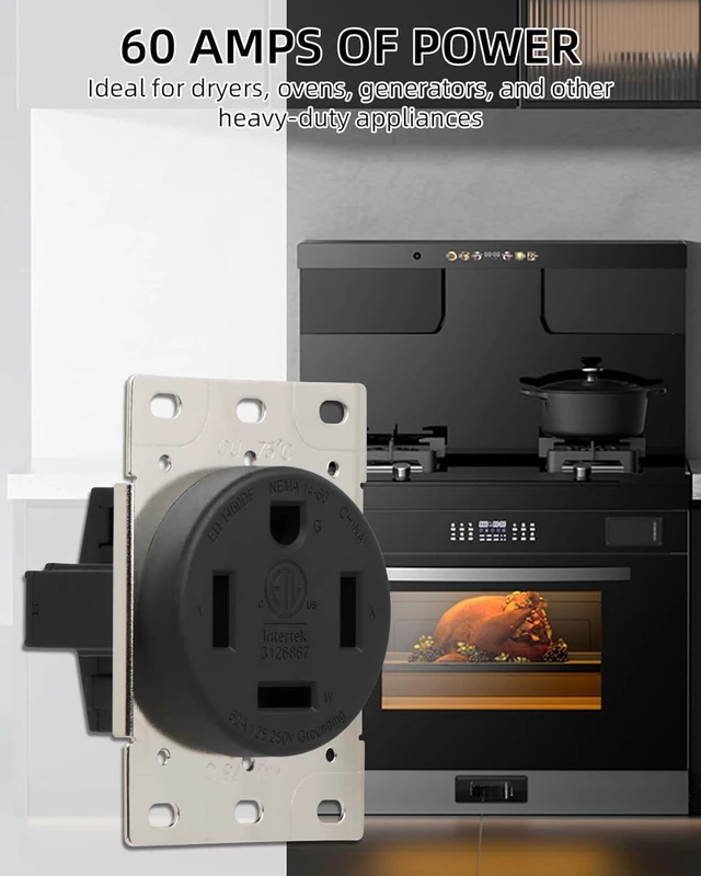 Alt view image 5 of 7 - GELRHONR Nema 14-60R Flush Mounting Receptacle, 60 Amp 125V 250V Power Outlet, for Generator, Welders, Plasma Cutters and More, 3 Pole 4 Wire, Grouded (NEMA 14-60R)