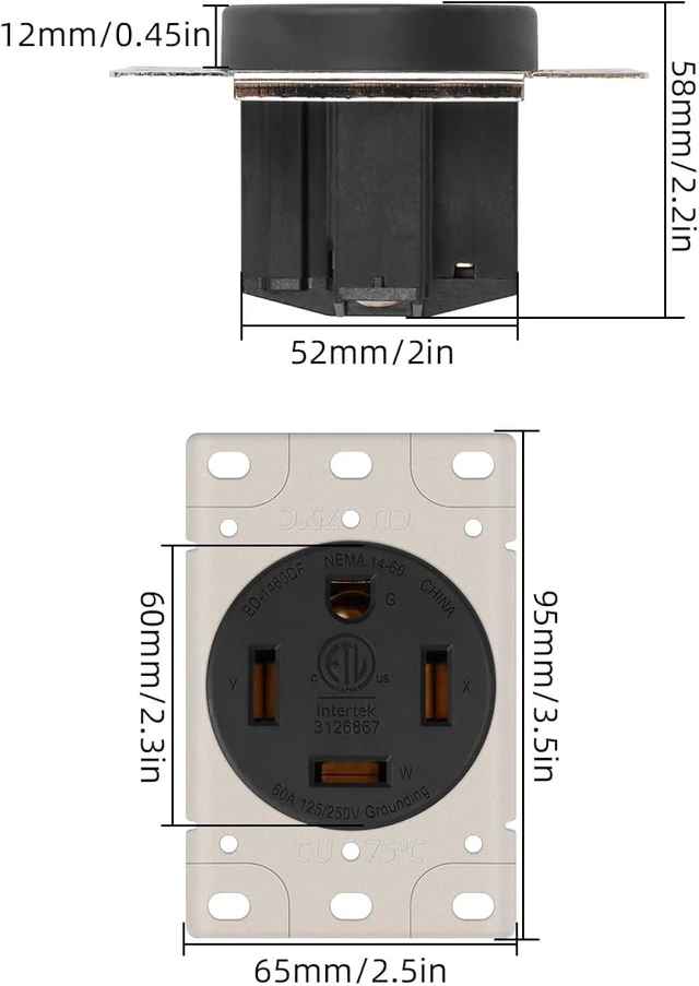 Alt view image 6 of 7 - GELRHONR Nema 14-60R Flush Mounting Receptacle, 60 Amp 125V 250V Power Outlet, for Generator, Welders, Plasma Cutters and More, 3 Pole 4 Wire, Grouded (NEMA 14-60R)
