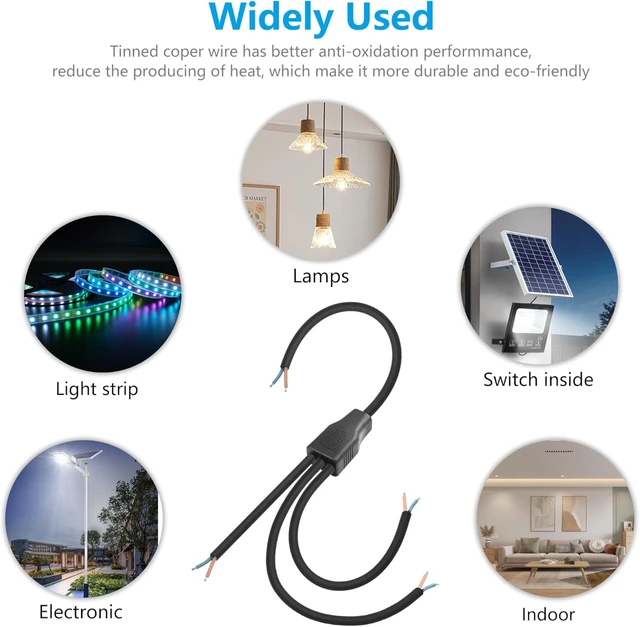 Alt view image 5 of 7 - SinLoon 2 Wire 1 to 3 Splitter Pigtail Cable Outdoor LED Connector Splitter 17AWG Pre-tinned Pigtail Extension Cable for Indoor/Outdoor LED Strip Lights,60cm/23.6inch (1 to 3 Pigtail)