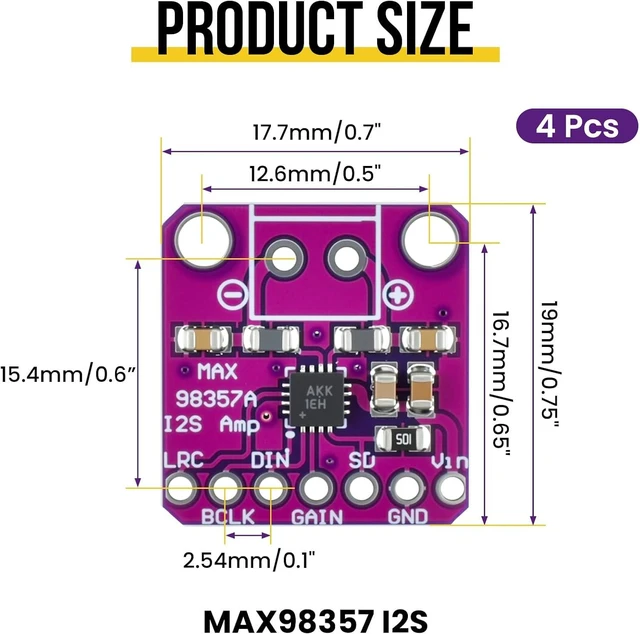 Alt view image 2 of 7 - 4Pcs MAX98357A I2S 3W Audio Amplifier Breakout Board