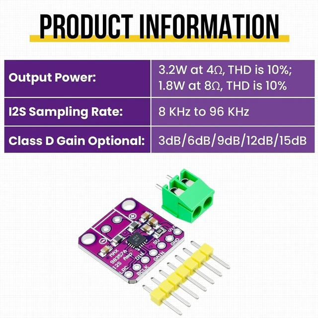 Alt view image 5 of 7 - 4Pcs MAX98357A I2S 3W Audio Amplifier Breakout Board