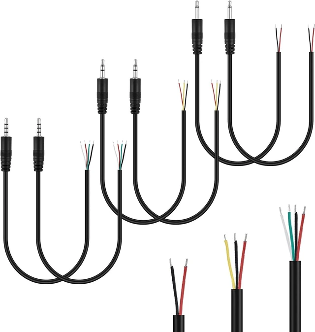 Main image of 6 Pcs 3.5mm Male Plug Audio Cable, 1/8" Bare Wire Cable, 2 3 4 Pole
