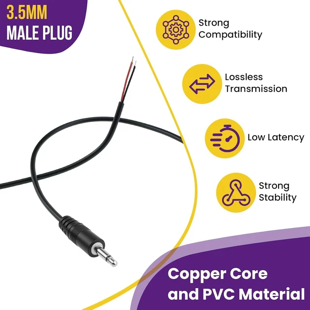 Alt view image 3 of 7 - 6 Pcs 3.5mm Male Plug Audio Cable, 1/8" Bare Wire Cable, 2 3 4 Pole