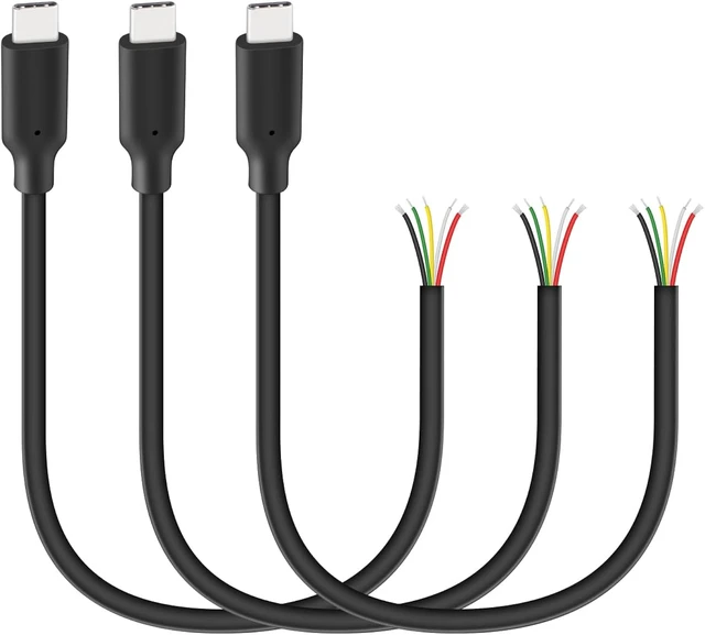 Main image of GELRHONR 3Pack USB C to 5 Pin Bare Wire, 1FT 5V/5A Type C Male Plug to 5Pin Pigtail Open End Cable, Power and Audio Transfer for USBC Equipment Replacement, Repair, DIY