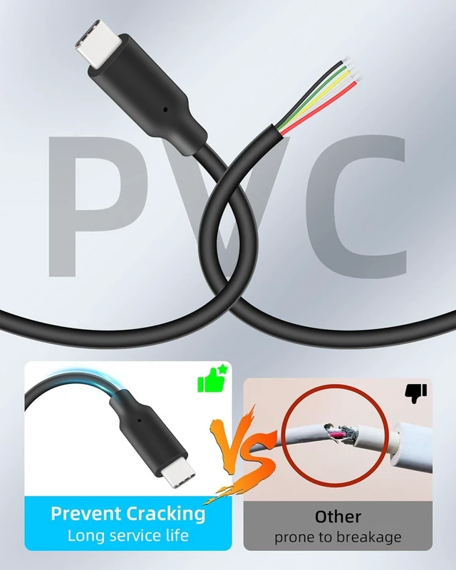 Alt view image 4 of 7 - GELRHONR 3Pack USB C to 5 Pin Bare Wire, 1FT 5V/5A Type C Male Plug to 5Pin Pigtail Open End Cable, Power and Audio Transfer for USBC Equipment Replacement, Repair, DIY