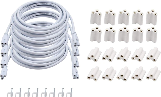 Main image of SinLoon T5 T8 LED Lamp Connecting Wire Ceiling Lights Daylight LED Integrated Tube Cable Linkable Cords for LED Tube Lamp Holder Socket Fittings with Cables(9.8FT/3M,4-Pack with 20PCS Fittings)