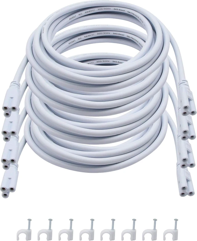Alt view image 2 of 7 - SinLoon T5 T8 LED Lamp Connecting Wire Ceiling Lights Daylight LED Integrated Tube Cable Linkable Cords for LED Tube Lamp Holder Socket Fittings with Cables(9.8FT/3M,4-Pack with 20PCS Fittings)