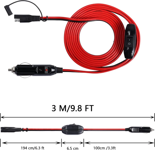 Alt view image 6 of 7 - SinLoon Cigarette Lighter SAE Battery Charger Cable with Switch, 12V, 10FT