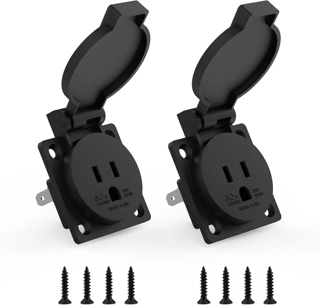 Main image of 2 Pack US Standard Water-Proof Power Outlet, 15A 125V 3-Hole Socket