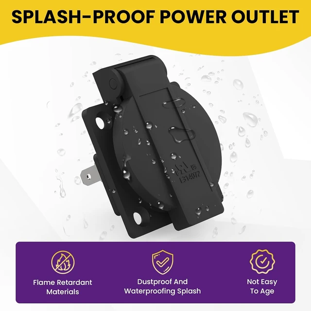 Alt view image 3 of 7 - 2 Pack US Standard Water-Proof Power Outlet, 15A 125V 3-Hole Socket