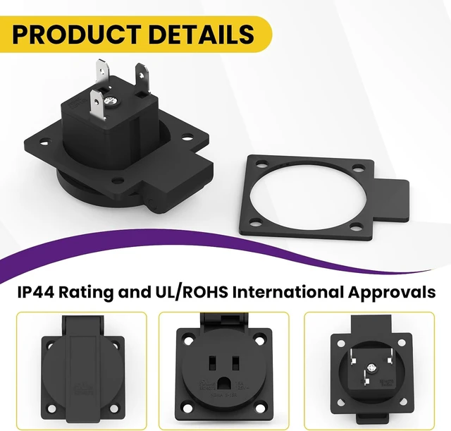 Alt view image 4 of 7 - 2 Pack US Standard Water-Proof Power Outlet, 15A 125V 3-Hole Socket