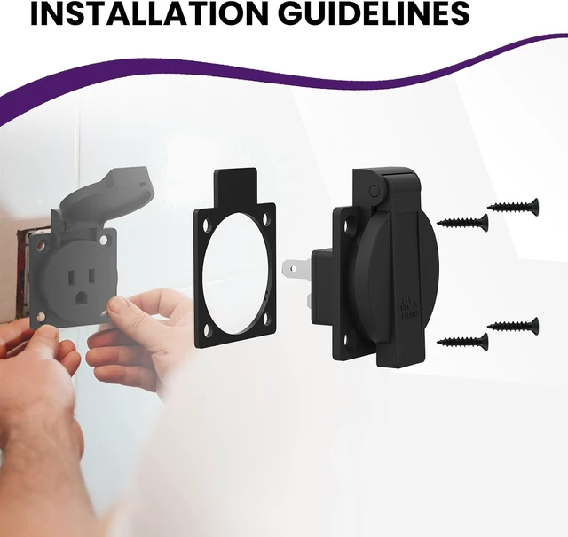Alt view image 6 of 7 - 2 Pack US Standard Water-Proof Power Outlet, 15A 125V 3-Hole Socket