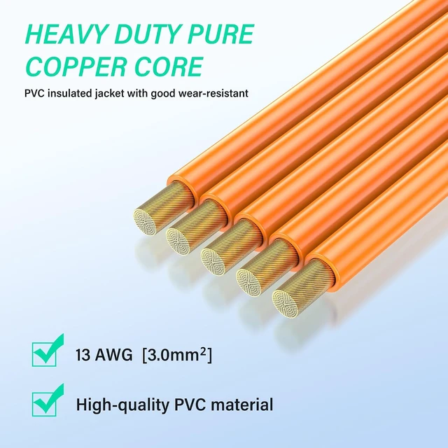 Alt view image 6 of 7 - SinLoon 5 Pack Battery Cables with 30A Fuse 13AWG Heavy Duty Battery Wires Insulated Terminals with Waterproof Cap, Orange 3mm² 30cm