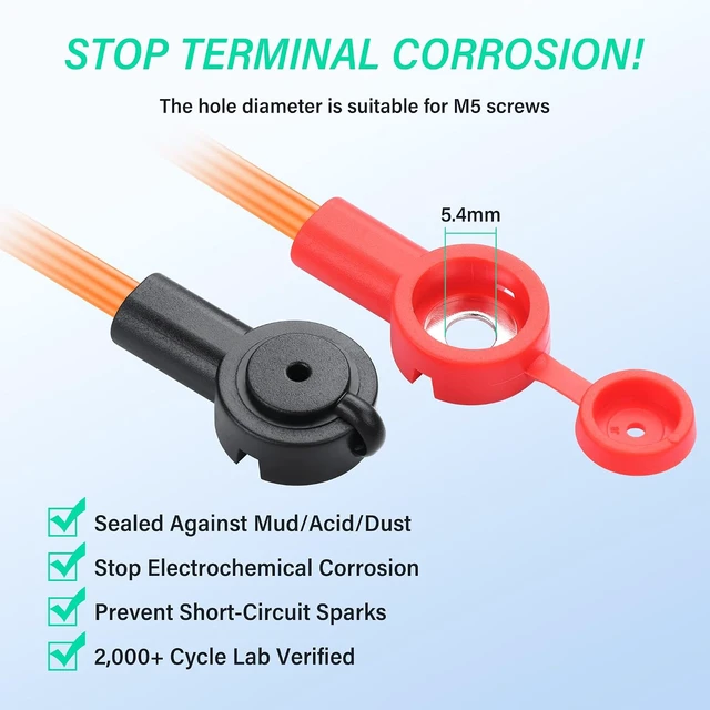 Alt view image 5 of 7 - SinLoon 5 Pack Battery Cables with 30A Fuse 13AWG Heavy Duty Battery Wires Insulated Terminals with Waterproof Cap, Orange 3mm² 30cm