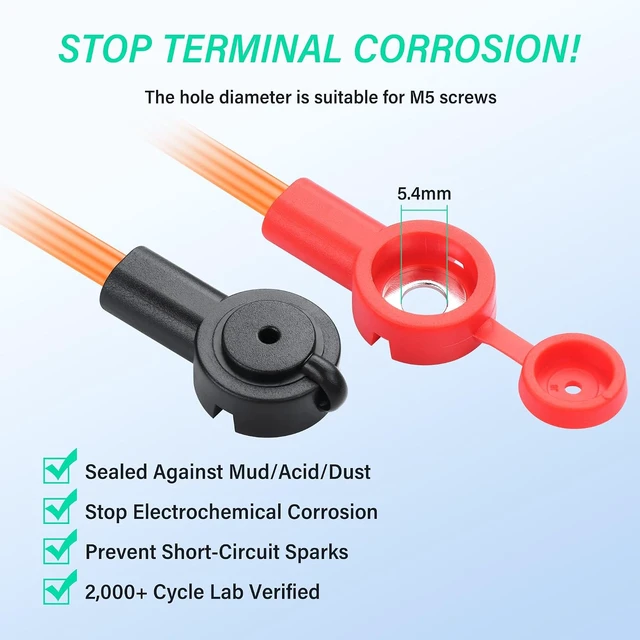 Alt view image 5 of 7 - SinLoon 5 Pack Battery Cables with 30A Fuse 14AWG Heavy Duty Battery Wires Insulated Terminals with Waterproof Cap, Orange 2.5mm² 20cm