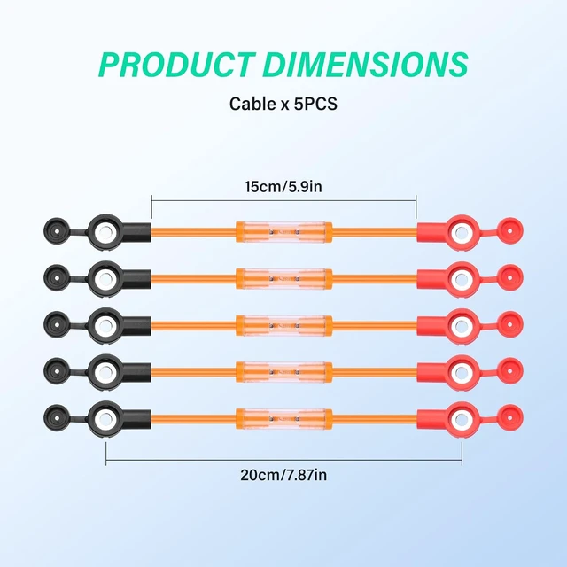 Alt view image 7 of 7 - SinLoon 5 Pack Battery Cables with 30A Fuse 14AWG Heavy Duty Battery Wires Insulated Terminals with Waterproof Cap, Orange 2.5mm² 20cm