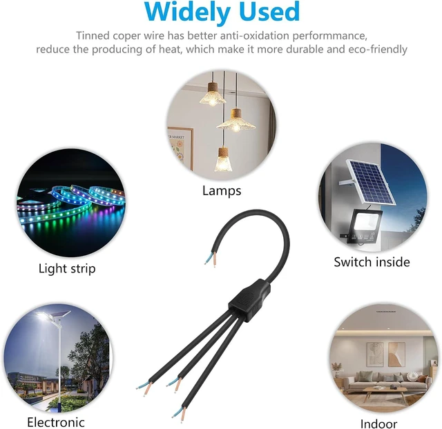 Alt view image 5 of 7 - SinLoon 2 Pack 2 Wire 1 to 3 Splitter Pigtail Cable Outdoor LED Connector Splitter 17AWG Pre-tinned Pigtail Extension Cable for Indoor/Outdoor LED Strip Lights,40cm/15.7inch (1 to 3)
