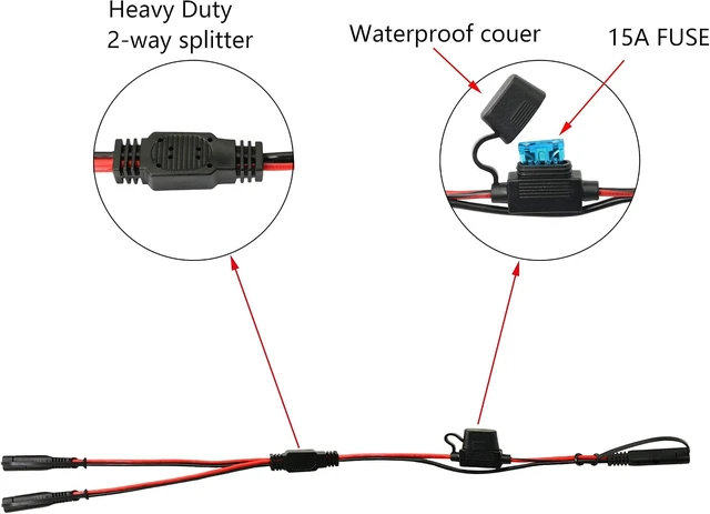 Alt view image 3 of 7 - SinLoon 16AWG 2-Way Splitter,SAE Connector,1 to 2 SAE Connector Power Charger Adapter for Motorcycle Automotive(60cm)
