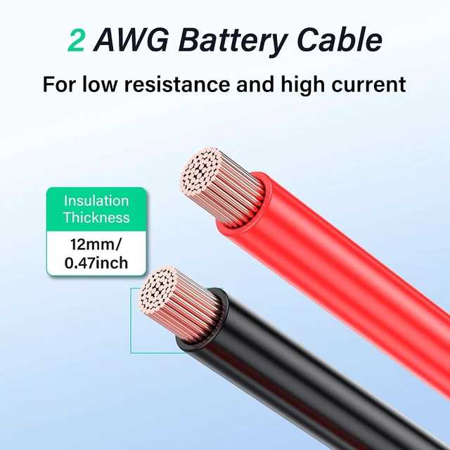 Alt view image 5 of 7 - SinLoon 2AWG Heavy Duty Battery Cables with M8 Lug Terminal,Pair(Red+Black)